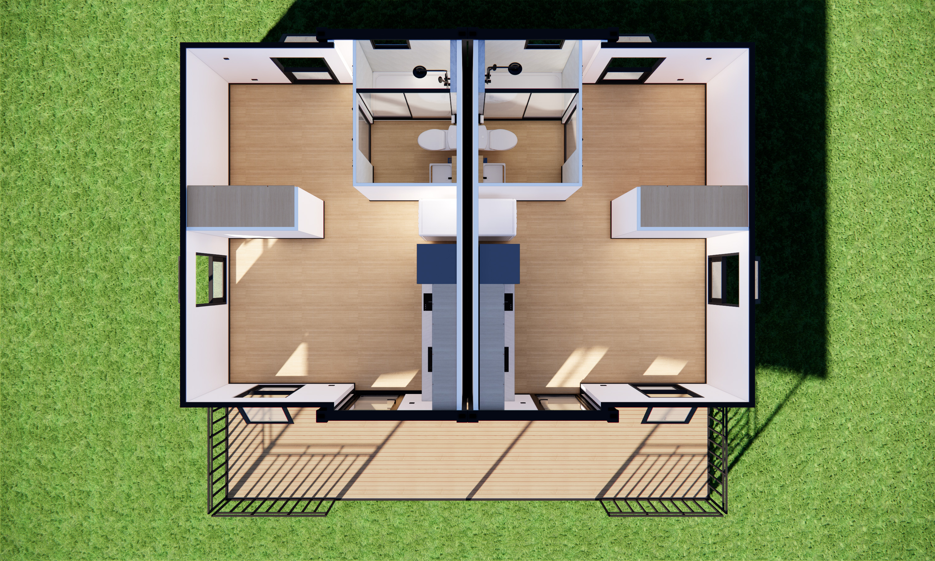 Dual studio floor plan showing private living spaces